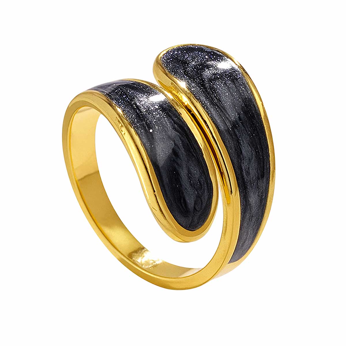 Anillo Ondulado Perla Negra